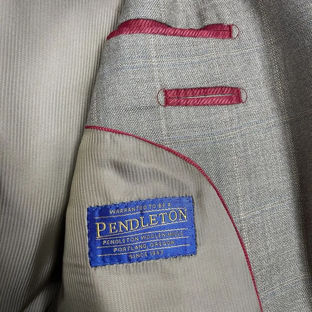 Pendleton Blazer Jacket Mens 46R Brown Glen Plaid Wool 2 Button Lined Suit Coat
